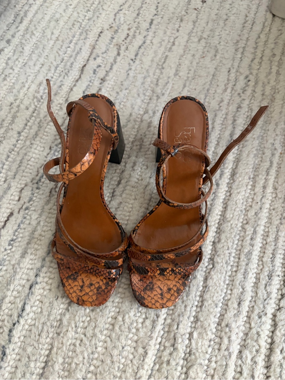 Franco Sarto Brown Snake-Print Strappy Block Heel Sandals - Women